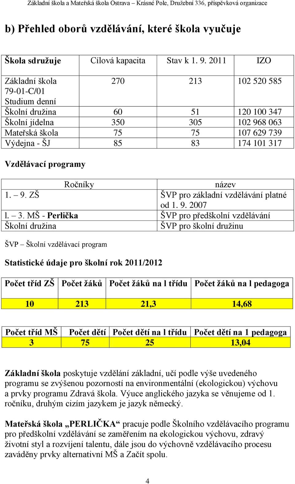 317 Vzdělávací programy Ročníky název 1. 9. ZŠ ŠVP pro základní vzdělávání platné od 1. 9. 2007 l. 3.