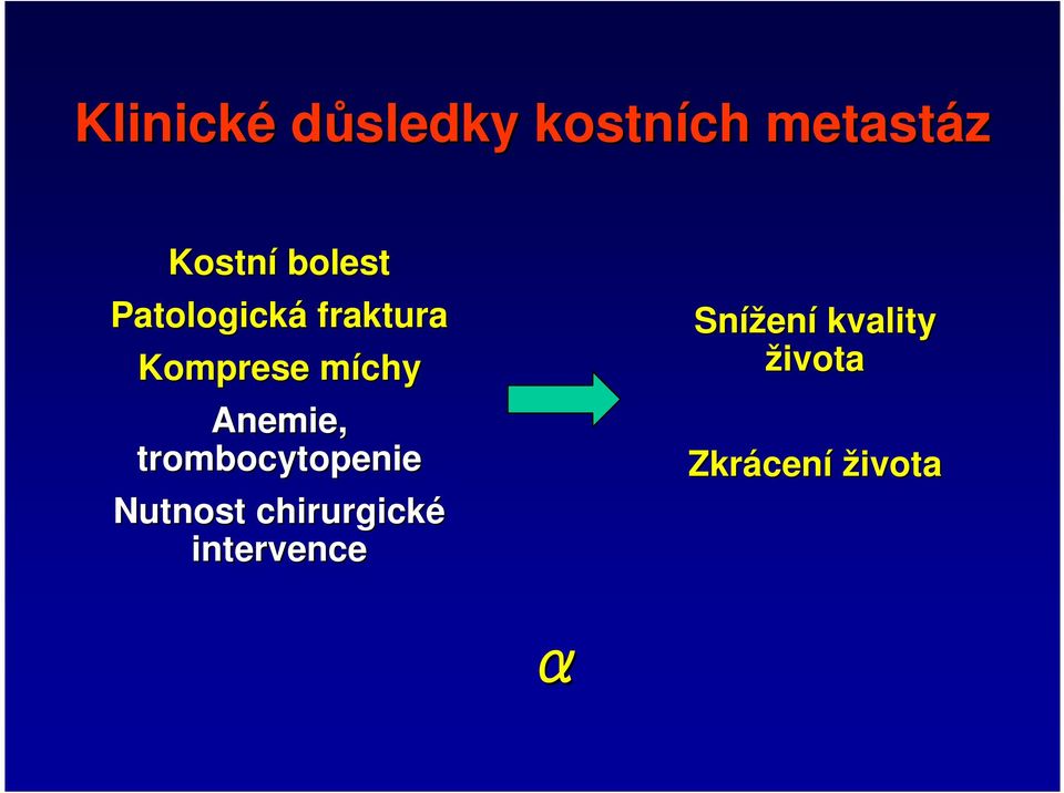 Anemie, trombocytopenie Nutnost chirurgické