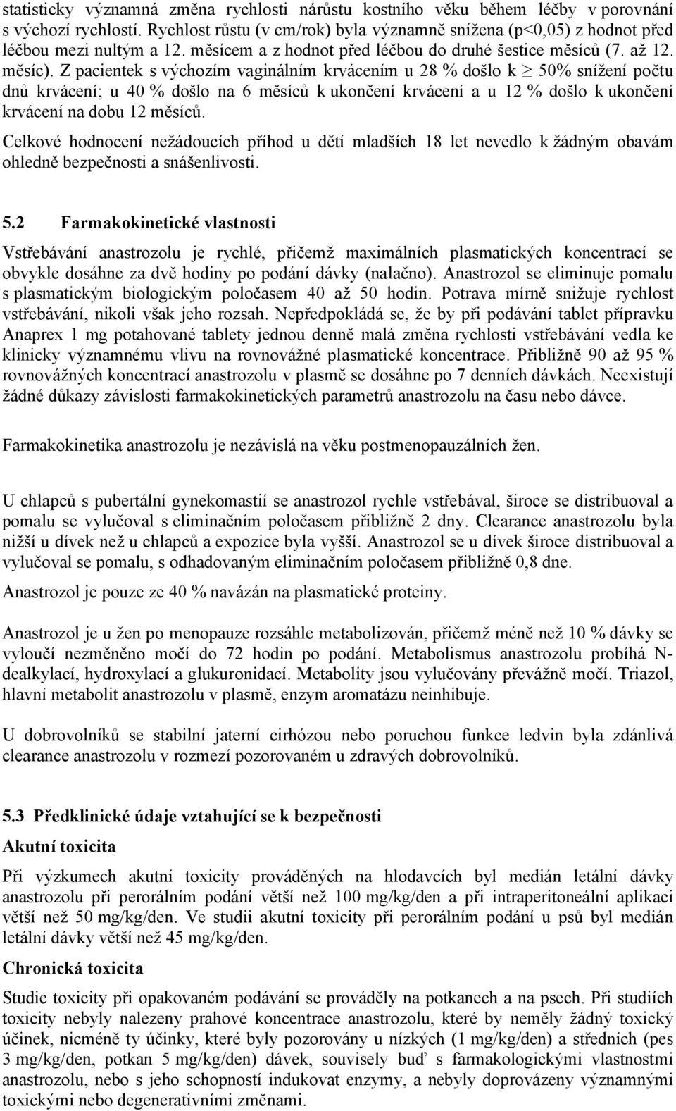 Z pacientek s výchozím vaginálním krvácením u 28 % došlo k 50% snížení počtu dnů krvácení; u 40 % došlo na 6 měsíců k ukončení krvácení a u 12 % došlo k ukončení krvácení na dobu 12 měsíců.