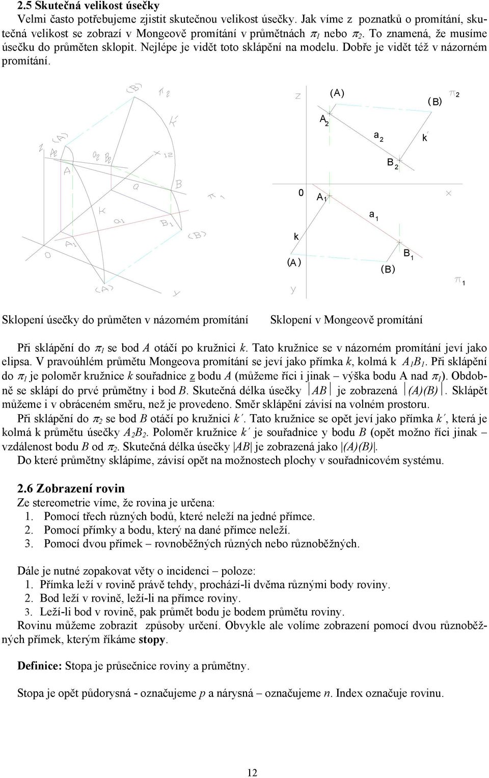 ( ) ( ) 0 ( ) ( ) Sloeí úsečy do růměte v ázorém romítáí Sloeí v Mogeově romítáí ři sláěí do π se od otáčí o ružici. Tto ružice se v ázorém romítáí jeví jo elis.