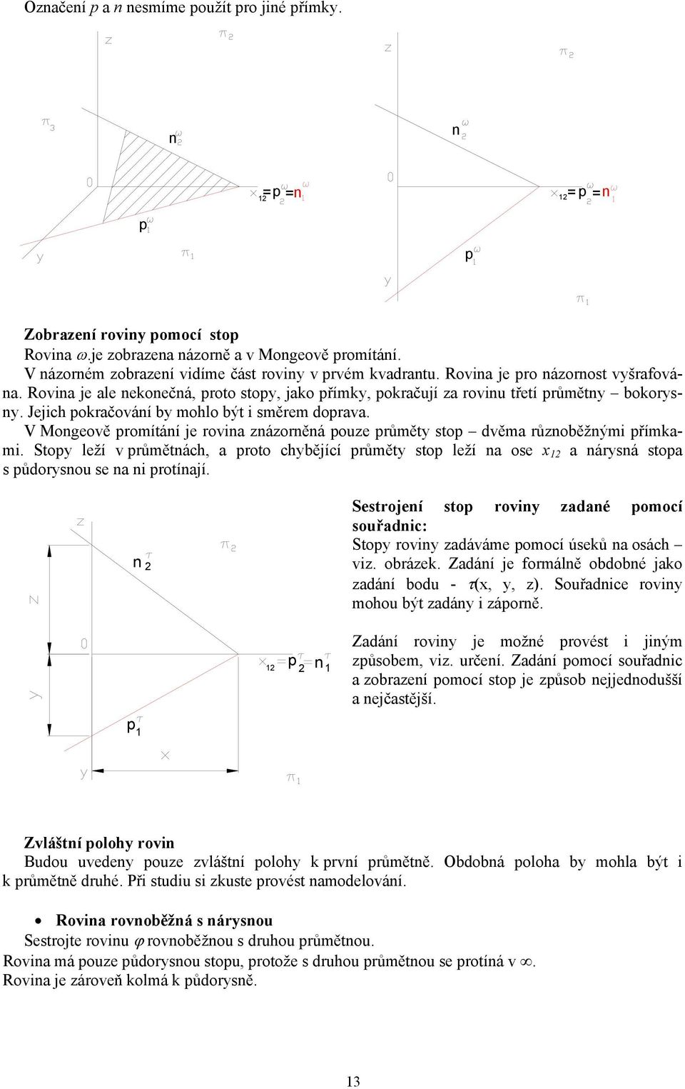 Stoy leží v růmětác, roto cyějící růměty sto leží ose x árysá sto s ůdorysou se i rotíjí. Sestrojeí sto roviy zdé omocí souřdic: Stoy roviy zdáváme omocí úseů osác viz. oráze.