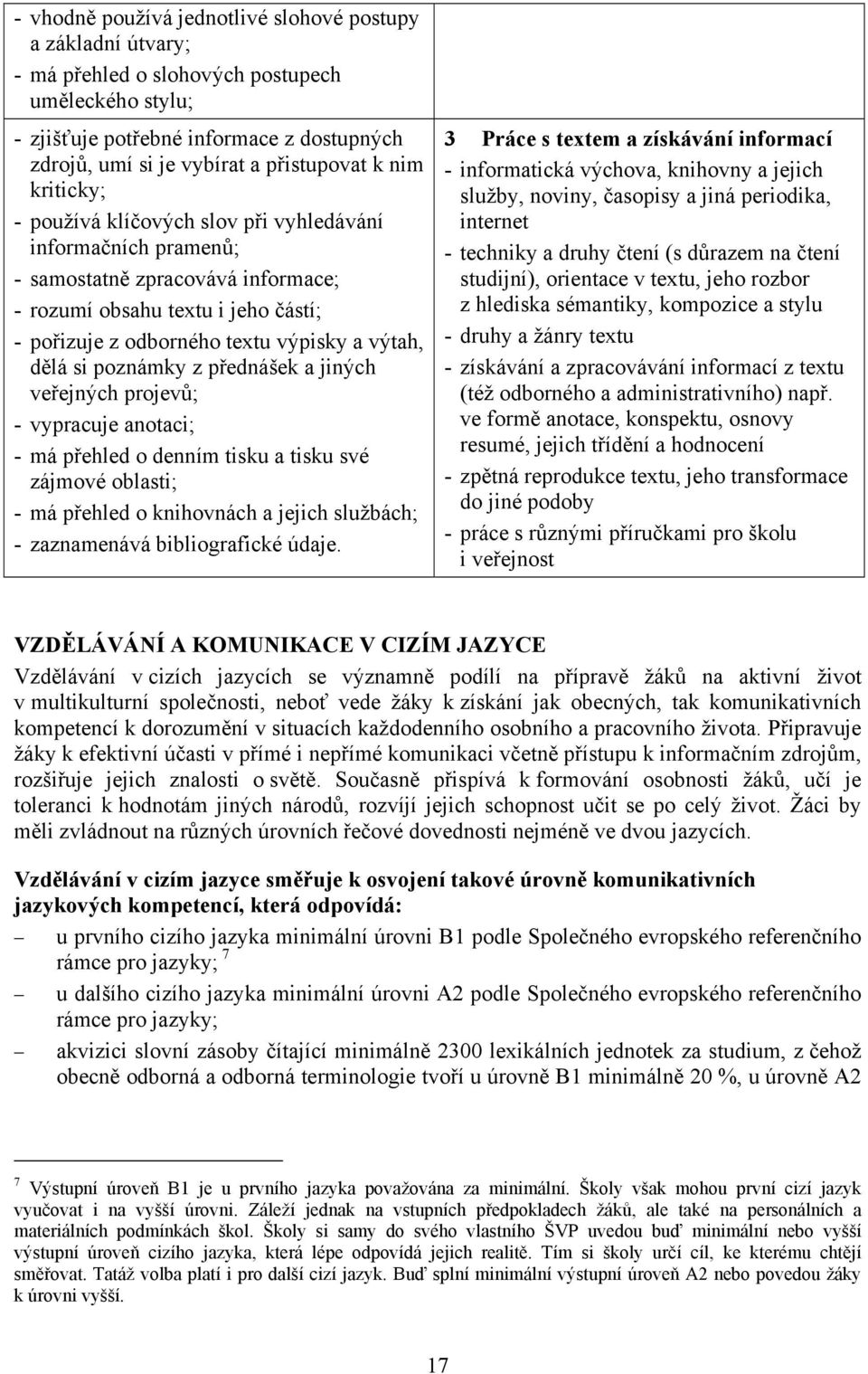 dělá si poznámky z přednášek a jiných veřejných projevů; - vypracuje anotaci; - má přehled o denním tisku a tisku své zájmové oblasti; - má přehled o knihovnách a jejich službách; - zaznamenává