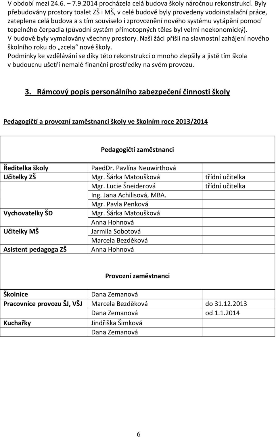 (původní systém přímotopných těles byl velmi neekonomický). V budově byly vymalovány všechny prostory. Naši žáci přišli na slavnostní zahájení nového školního roku do zcela nové školy.