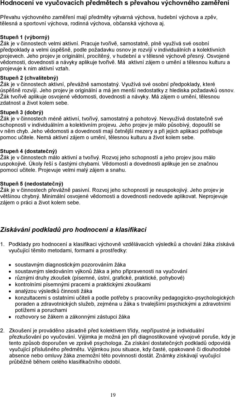 Pracuje tvořivě, samostatně, plně využívá své osobní předpoklady a velmi úspěšně, podle požadavku osnov je rozvíjí v individuálních a kolektivních projevech.