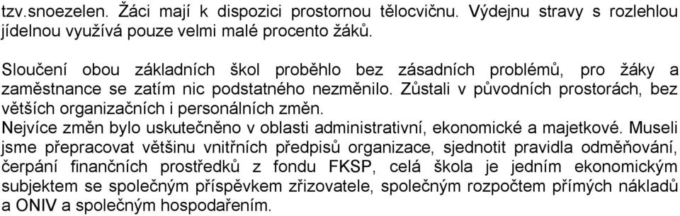 Zůstali v původních prostorách, bez větších organizačních i personálních změn. Nejvíce změn bylo uskutečněno v oblasti administrativní, ekonomické a majetkové.