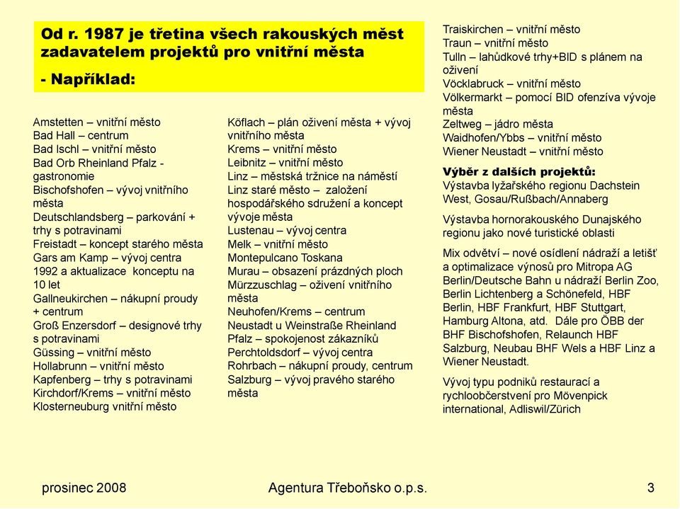 nákupní proudy + centrum Groß Enzersdorf designové trhy s potravinami Güssing vnitřní město Hollabrunn vnitřní město Kapfenberg trhy s potravinami Kirchdorf/Krems vnitřní město Klosterneuburg vnitřní