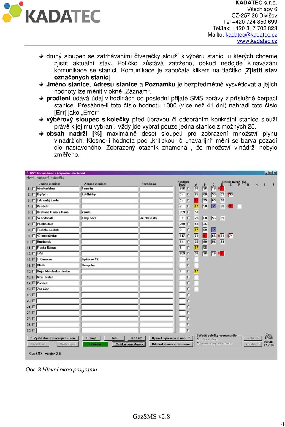 prodlení udává údaj v hodinách od poslední přijaté SMS zprávy z příslušné čerpací stanice.