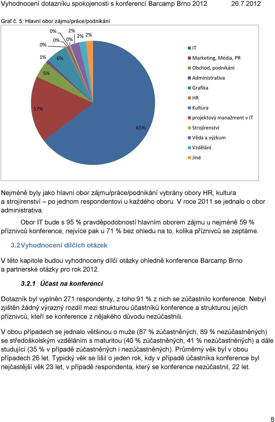 Vzdělání Jiné Nejméně byly jako hlavní obor zájmu/práce/podnikání vybrány obory HR, kultura a strojírenství po jednom respondentovi u každého oboru. V roce 2011 se jednalo o obor administrativa.