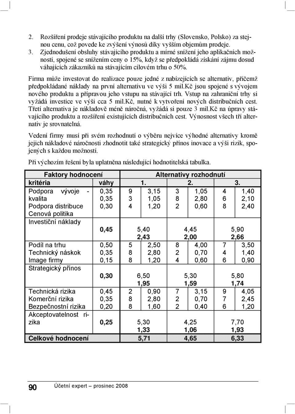 trhu o 50%. Firma může investovat do realizace pouze jedné z nabízejících se alternativ, přičemž předpokládané náklady na první alternativu ve výši 5 mil.