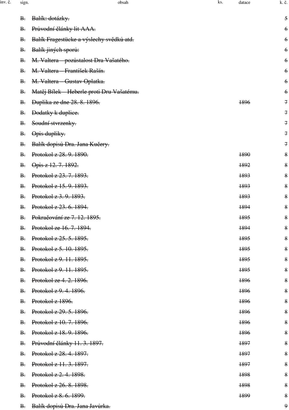 7 B. Balík dopisů Dra. Jana Kučery. 7 B. Protokol z 28. 9. 1890. 1890 8 B. Opis z 12. 7. 1892. 1892 8 B. Protokol z 23. 7. 1893. 1893 8 B. Protokol z 15. 9. 1893. 1893 8 B. Protokol z 3. 9. 1893. 1893 8 B. Protokol z 23. 6.