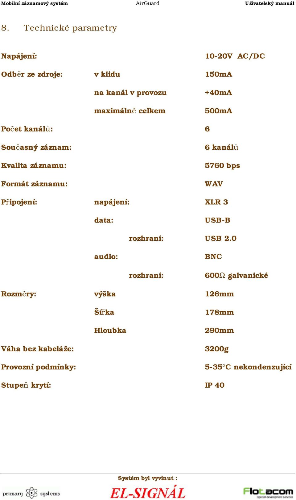 Připojení: napájení: XLR 3 data: USB-B rozhraní: USB 2.