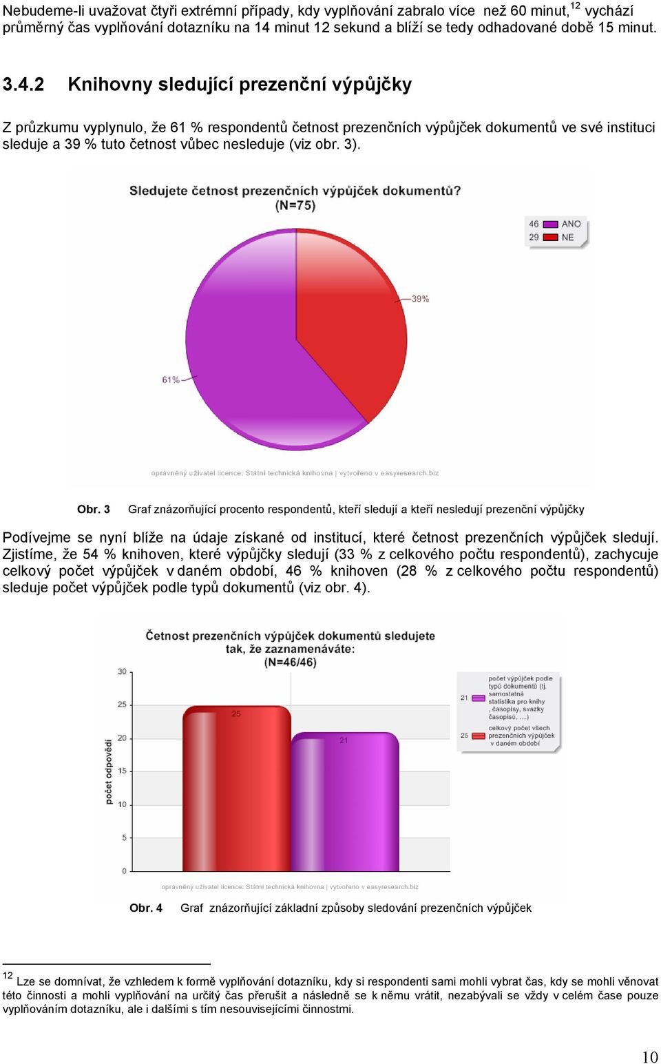 2 Knihovny sledující prezenční výpůjčky Z průzkumu vyplynulo, že 61 % respondentů četnost prezenčních výpůjček dokumentů ve své instituci sleduje a 39 % tuto četnost vůbec nesleduje (viz obr. 3). Obr.