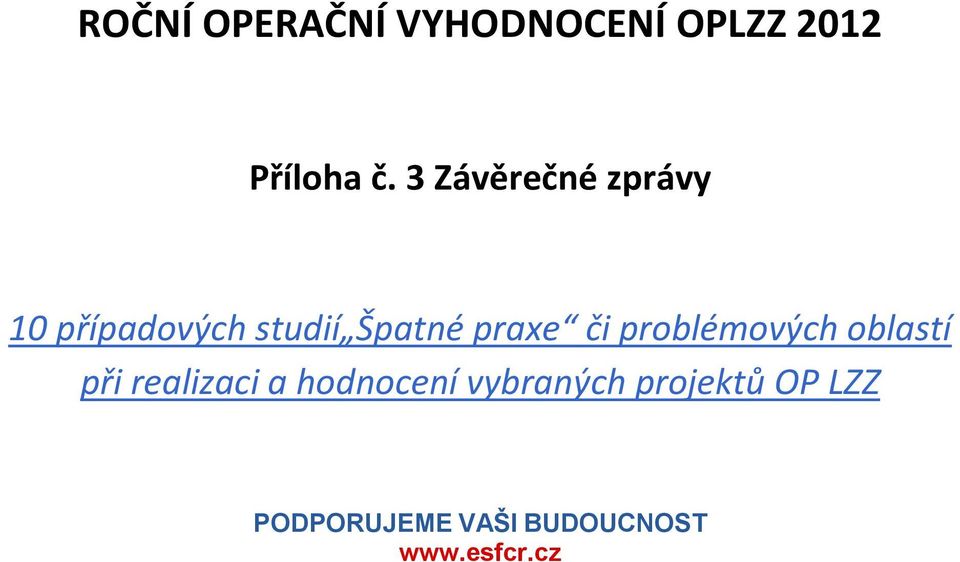 či problémových oblastí při realizaci a hodnocení