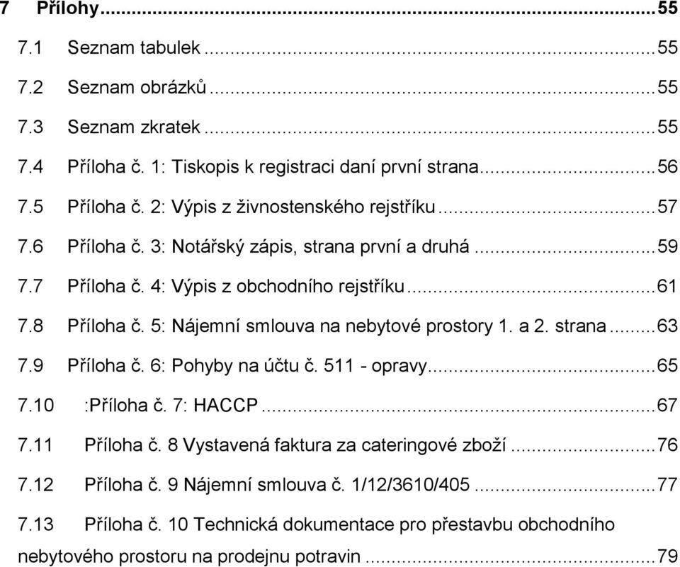 5: Nájemní smlouva na nebytové prostory 1. a 2. strana... 63 7.9 Příloha č. 6: Pohyby na účtu č. 511 - opravy... 65 7.10 :Příloha č. 7: HACCP... 67 7.11 Příloha č.