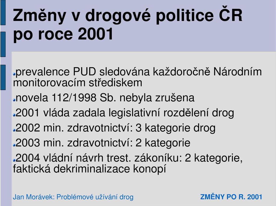 nebyla zrušena 2001 vláda zadala legislativní rozdělení drog 2002 min.