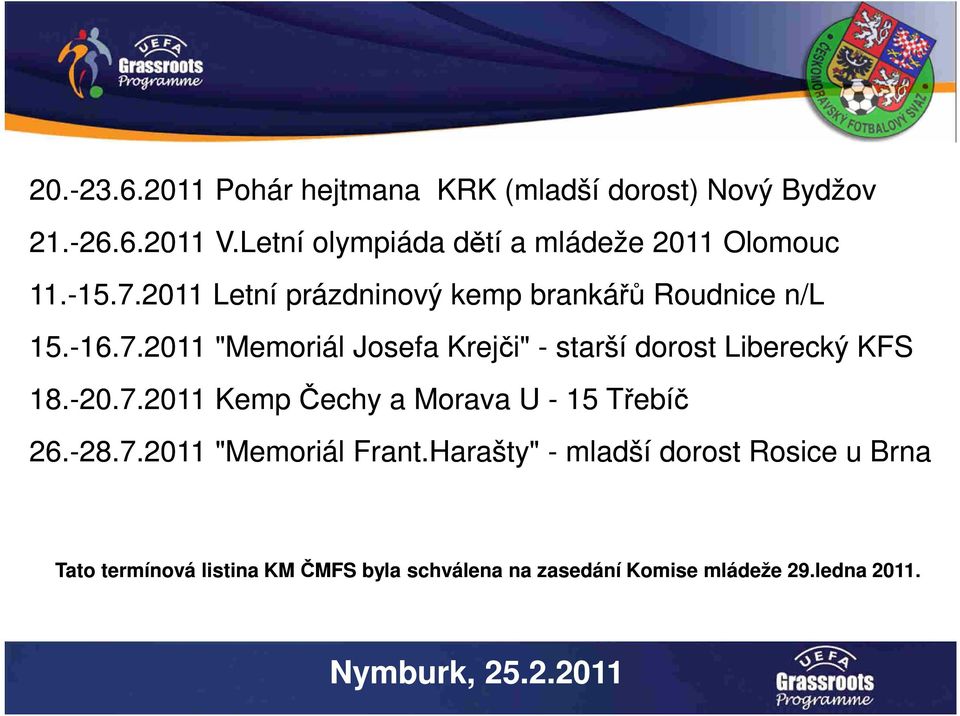 -20.7.2011 Kemp Čechy a Morava U - 15 Třebíč 26.-28.7.2011 "Memoriál Frant.