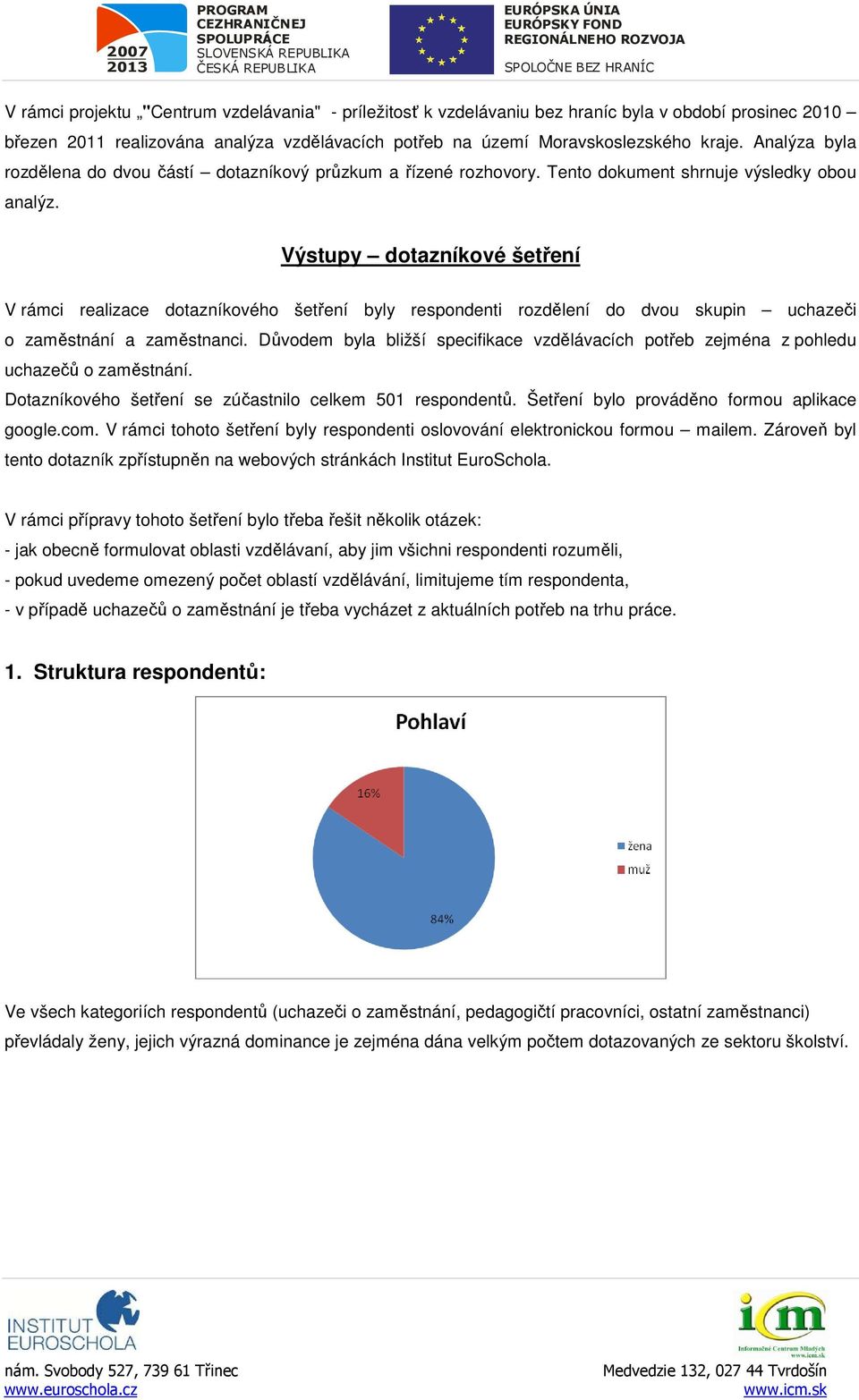 Výstupy dotazníkové šetření V rámci realizace dotazníkového šetření byly respondenti rozdělení do dvou skupin uchazeči o zaměstnání a zaměstnanci.