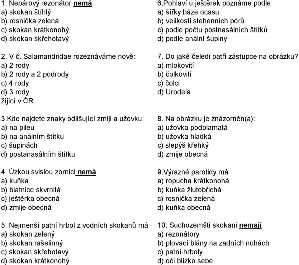 podle anální šupiny 2. V č. Salamandridae rozeznáváme nově: 7. Do jaké čeledi patří zástupce na obrázku?