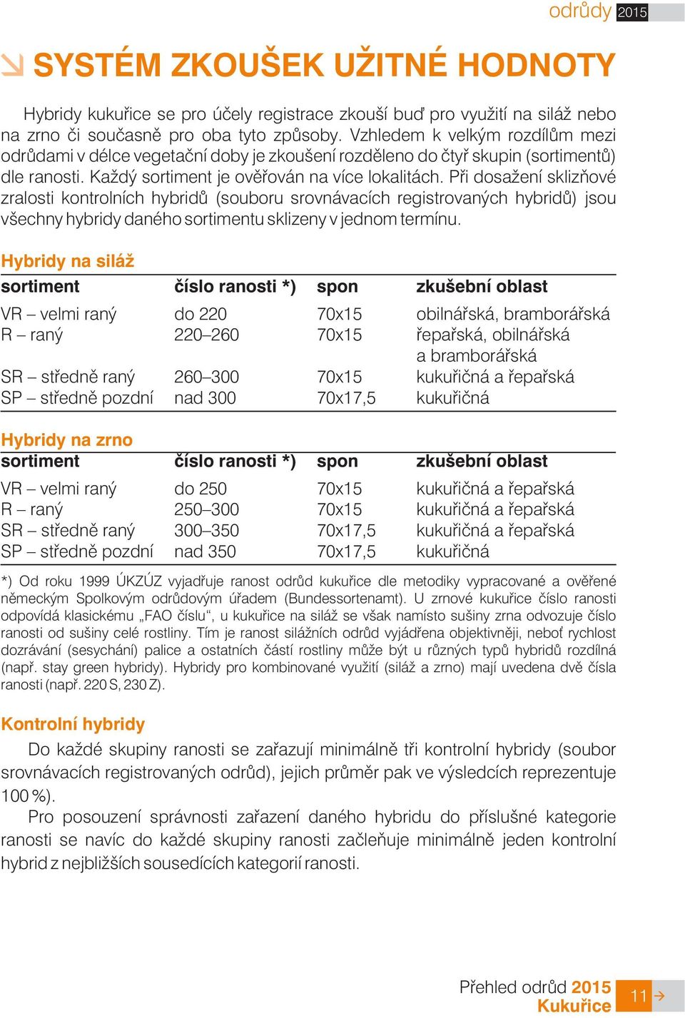 Pøi dosa ení sklizòové zralosti kontrolních hybridù (souboru srovnávacích registrovaných hybridù) jsou všechny hybridy daného sortimentu sklizeny v jednom termínu.