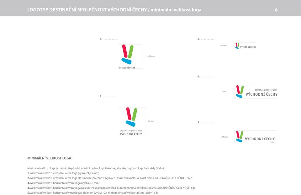 Minimální velikost vertikální verze loga (výška 24,25 mm). 2. Minimální velikost vertikální verze loga Destinační společnost (výška 28 mm), minimální velikost písma DESTINAČNÍ SPOLEČNOST 6 b.
