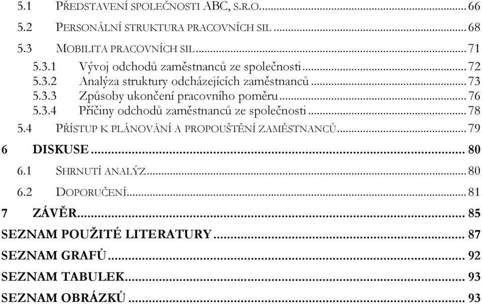 .. 78 5.4 PŘÍSTUP K PLÁNOVÁNÍ A PROPOUŠTĚNÍ ZAMĚSTNANCŮ... 79 6 DISKUSE... 80 6.1 SHRNUTÍ ANALÝZ... 80 6.2 DOPORUČENÍ... 81 7 ZÁVĚR.