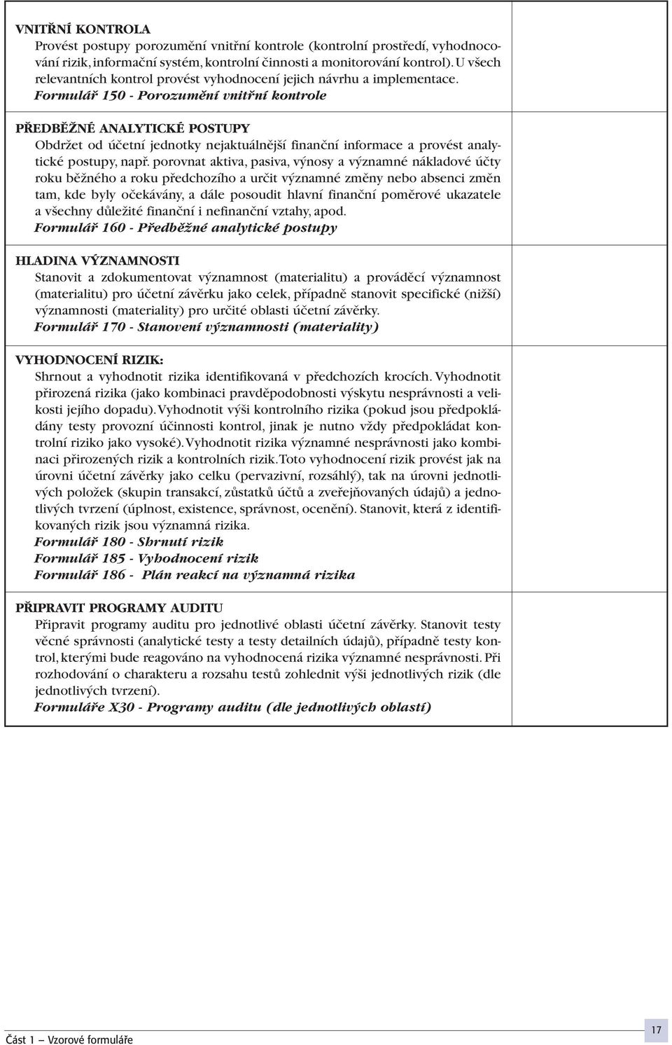 Formuláfi 150 - Porozumûní vnitfiní kontrole P EDBùÎNÉ ANALYTICKÉ POSTUPY ObdrÏet od úãetní jednotky nejaktuálnûj í finanãní informace a provést analytické postupy, napfi.