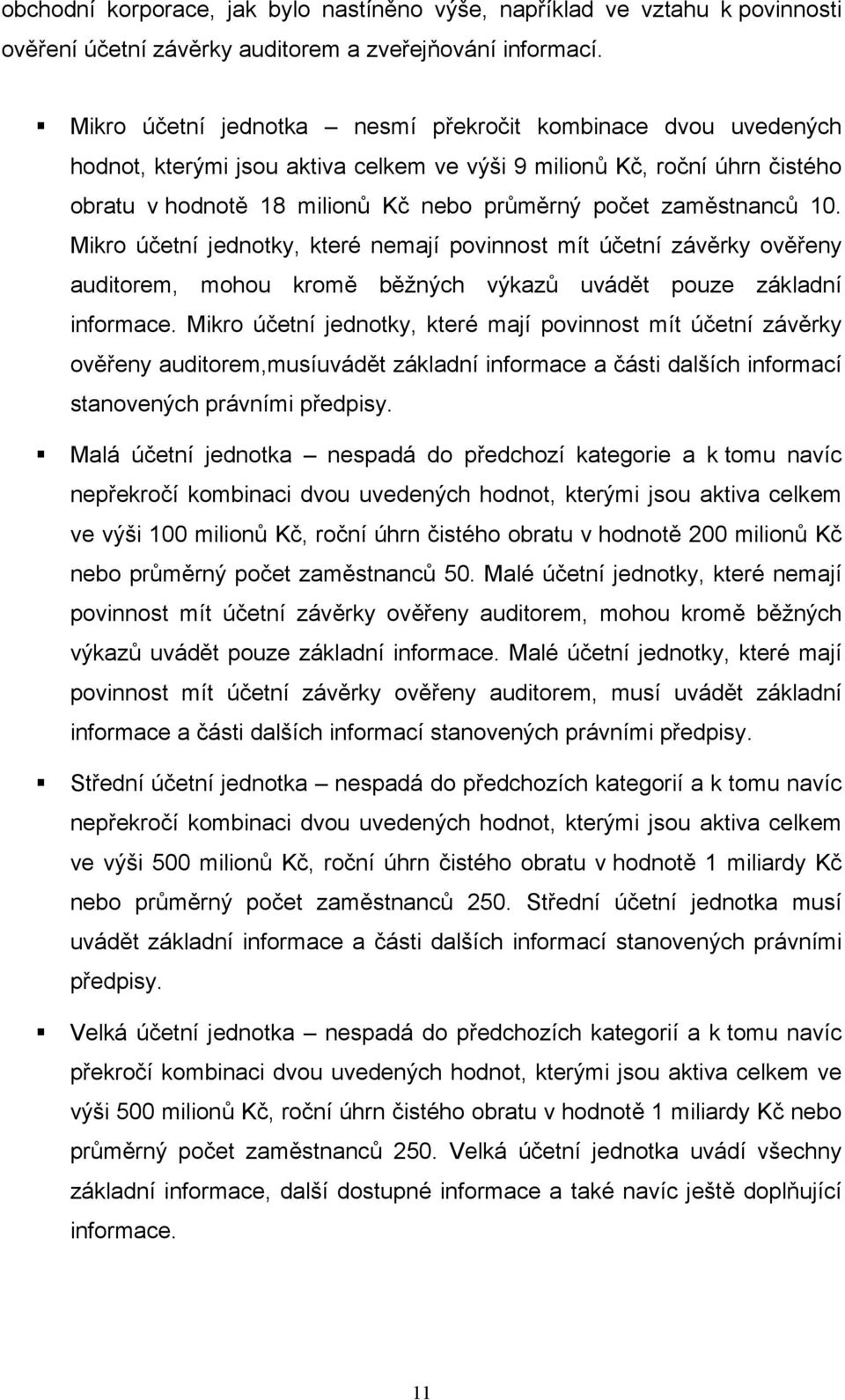 zaměstnanců 10. Mikro účetní jednotky, které nemají povinnost mít účetní závěrky ověřeny auditorem, mohou kromě běžných výkazů uvádět pouze základní informace.