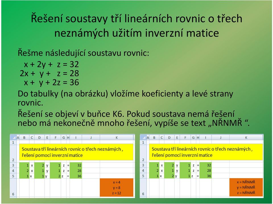 Do tbulky (n obrázku) vložíme koeficienty levé strny rovnic.