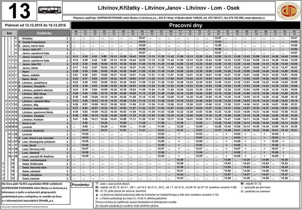 Janáčkova x Litvínov, Chudeřín x Litvínov, požární stanice Litvínov, Bílý sloup Litvínov, nádraží Litvínov, náměstí Míru Litvínov, Máj Litvínov, mototechna Litvínov, sportovní škola Litvínov,