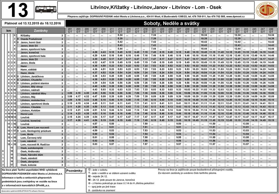 Janáčkova x Litvínov, Chudeřín x Litvínov, požární stanice Litvínov, Bílý sloup Litvínov, nádraží Litvínov, náměstí Míru Litvínov, Máj Litvínov, mototechna Litvínov, sportovní škola Litvínov,