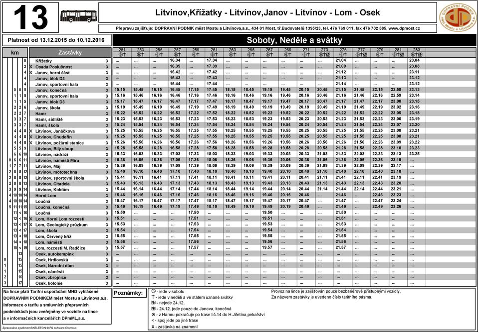 Janáčkova x Litvínov, Chudeřín x Litvínov, požární stanice Litvínov, Bílý sloup Litvínov, nádraží Litvínov, náměstí Míru Litvínov, Máj Litvínov, mototechna Litvínov, sportovní škola Litvínov,