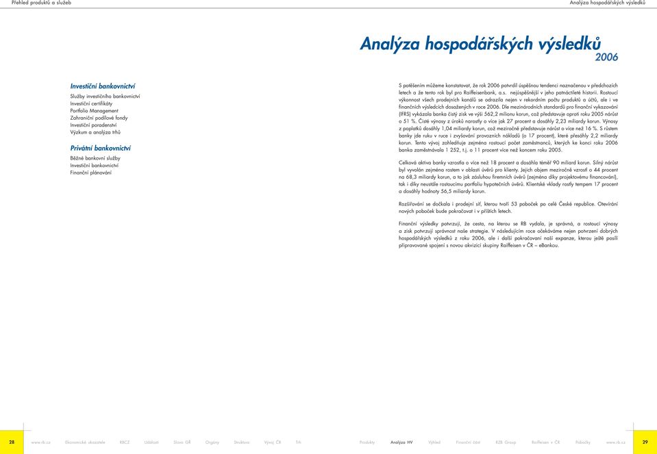 2006 potvrdil úspěšnou tendenci naznačenou v předchozích letech a že tento rok byl pro Raiffeisenbank, a.s. nejúspěšnější v jeho patnáctileté historii.