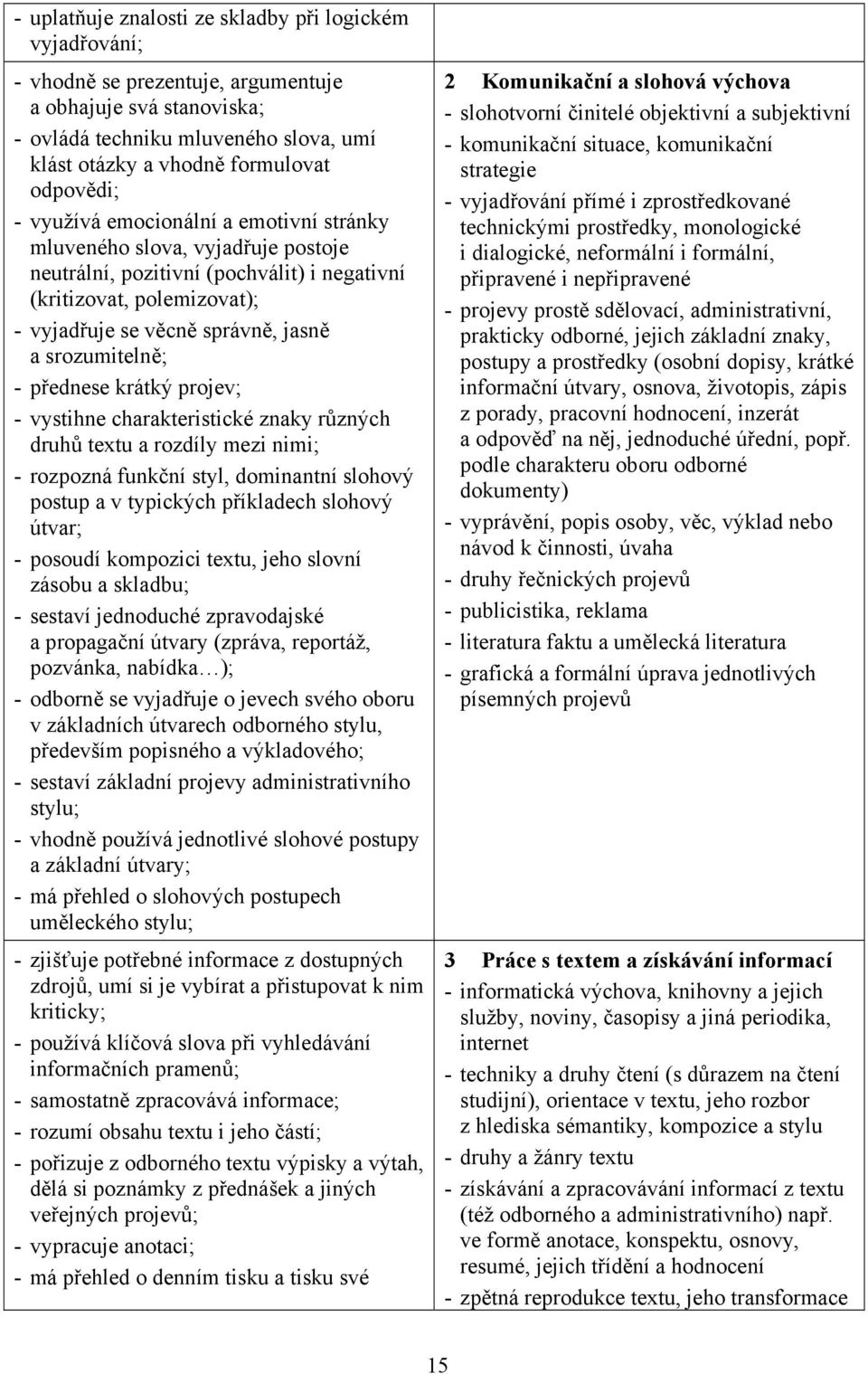 srozumitelně; - přednese krátký projev; - vystihne charakteristické znaky různých druhů textu a rozdíly mezi nimi; - rozpozná funkční styl, dominantní slohový postup a v typických příkladech slohový