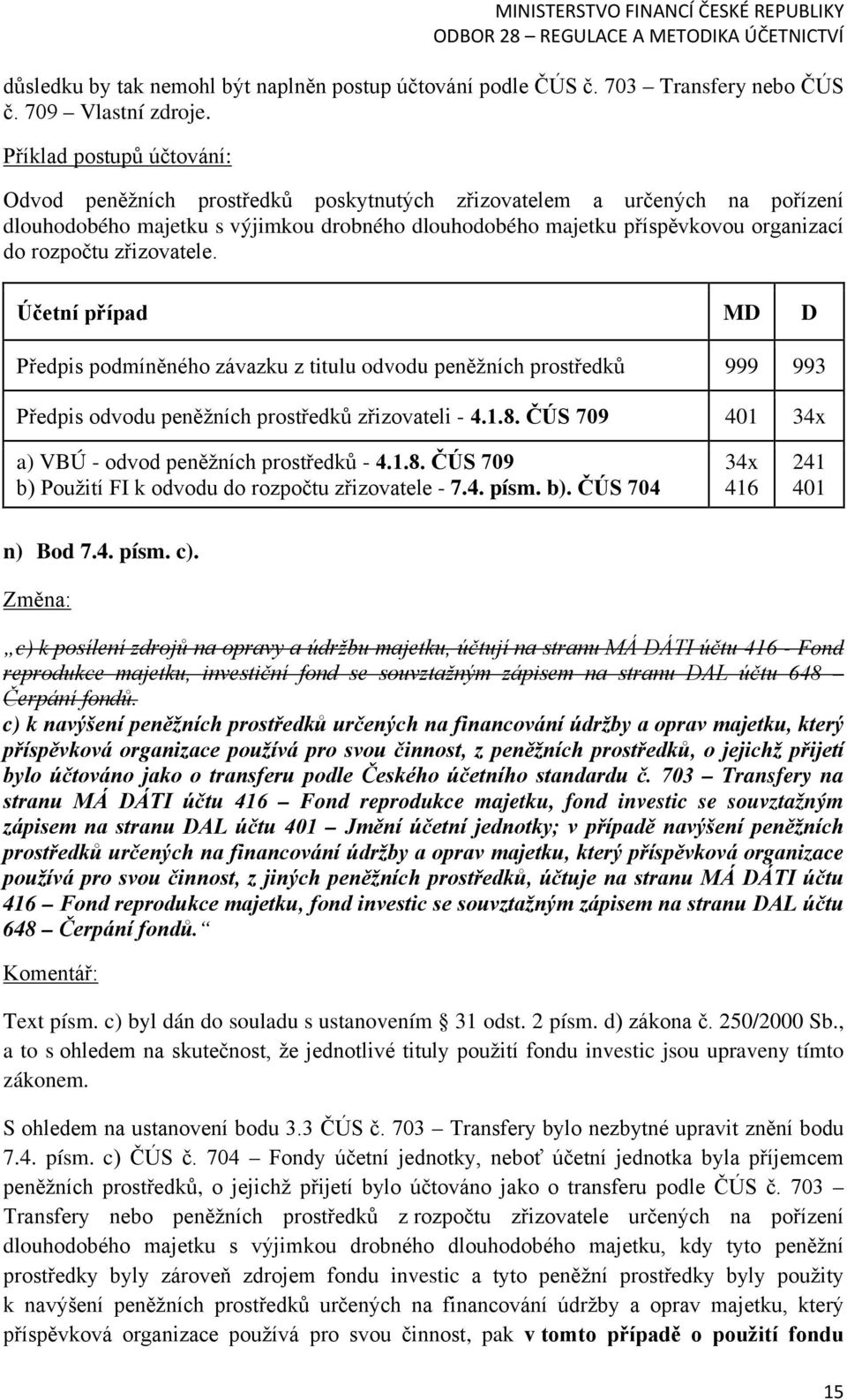 zřizovatele. Předpis podmíněného závazku z titulu odvodu peněžních prostředků 999 993 Předpis odvodu peněžních prostředků zřizovateli - 4.1.8.