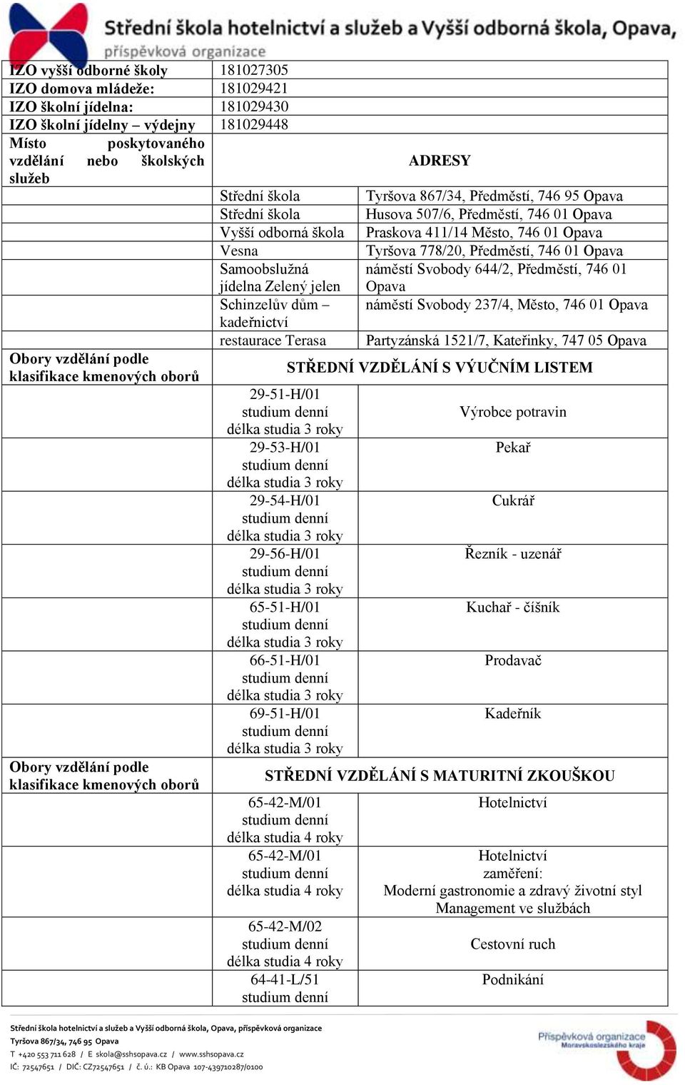 restaurace Terasa 29-51-H/01 29-53-H/01 29-54-H/01 29-56-H/01 65-51-H/01 66-51-H/01 69-51-H/01 ADRESY Tyršova 867/34, Předměstí, 746 95 Opava Husova 507/6, Předměstí, 746 01 Opava Praskova 411/14