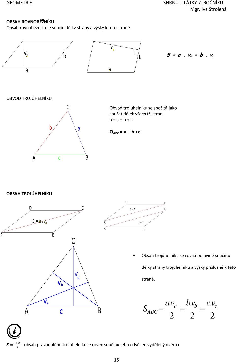= a + b + c O ABC = a + b +c OBSAH TROJÚHELNÍKU Obsah trjúhelníku se rvná plvině sučinu délky strany
