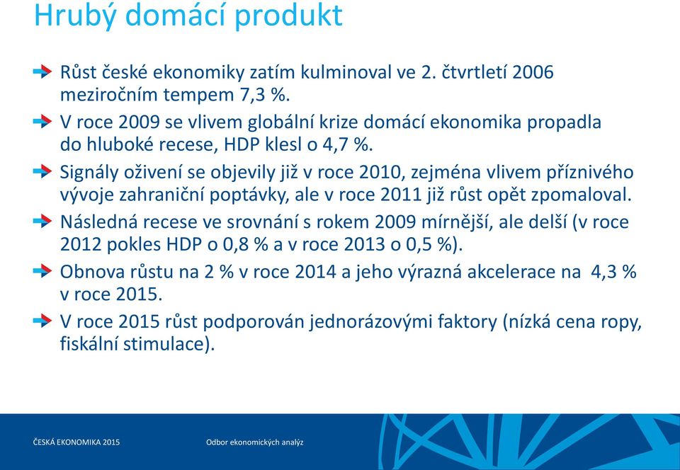 Signály oživení se objevily již v roce 20, zejména vlivem příznivého vývoje zahraniční poptávky, ale v roce 20 již růst opět zpomaloval.