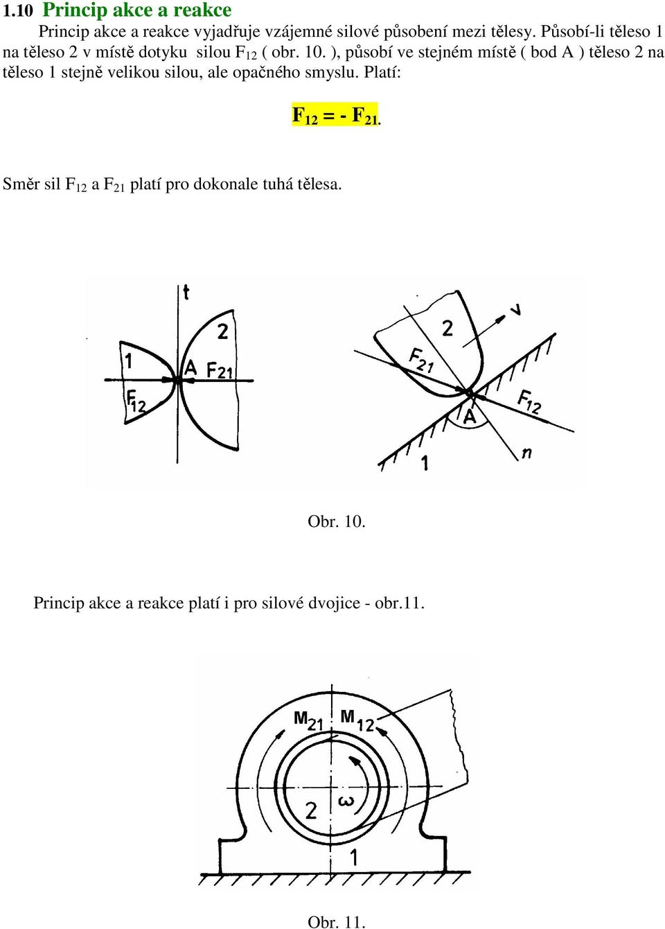 ), působí ve stejném místě ( bod A ) těleso 2 na těleso 1 stejně velikou silou, ale opačného smyslu.