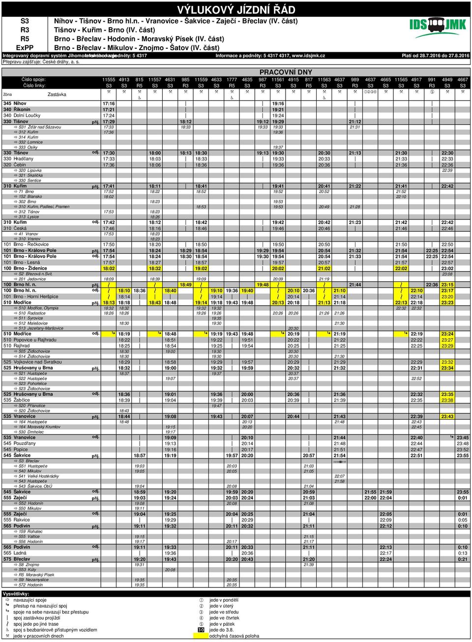 cz ± 314 Kuřim ±, Podlesí, Pramen ±, Olympia ± 511 Syrovice ± 523 Pohořelice ± 523 Židlochovice ± S3 Břeclav ± 159 Rohatec ± Moravský Písek Níhov - Tišnov - Brno hl.n. - Vranovice - Šakvice - Zaječí - Břeclav (IV.