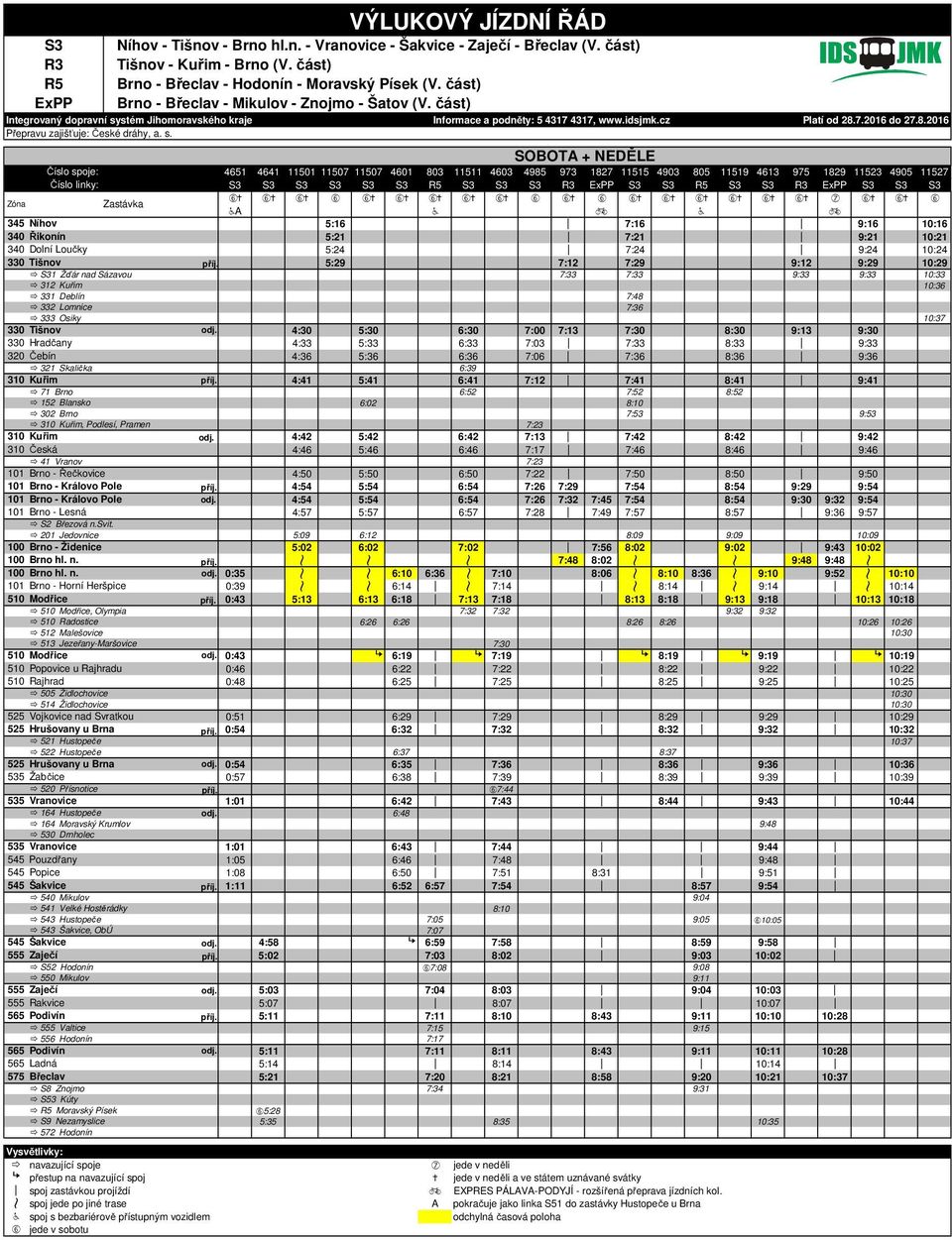část) ±, Podlesí, Pramen ±, Olympia ± Moravský Písek SOBOTA + NEDĚLE 4651 4641 11501 11507 11507 4601 803 11511 4603 4985 973 1827 11515 4903 805 11519 4613 975 1829 11523 4905 11527 S3 S3 S3 S3 S3