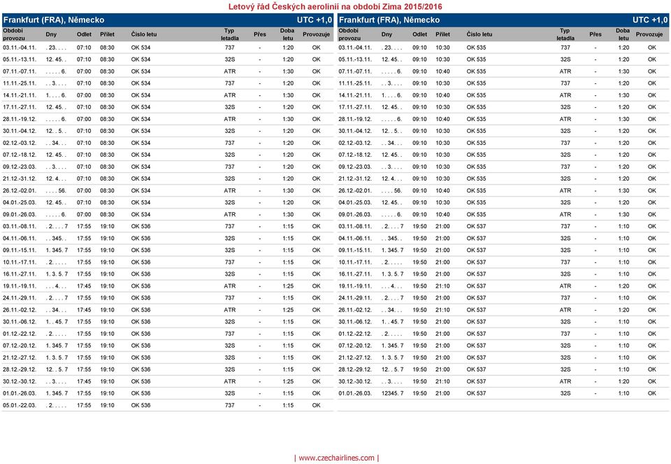 11.-07.11...... 6. 07:00 08:30 OK 534 ATR - 1:30 OK 07.11.-07.11...... 6. 09:10 10:40 OK 535 ATR - 1:30 OK 11.11.-25.11... 3.... 07:10 08:30 OK 534 737-1:20 OK 11.11.-25.11... 3.... 09:10 10:30 OK 535 737-1:20 OK 14.