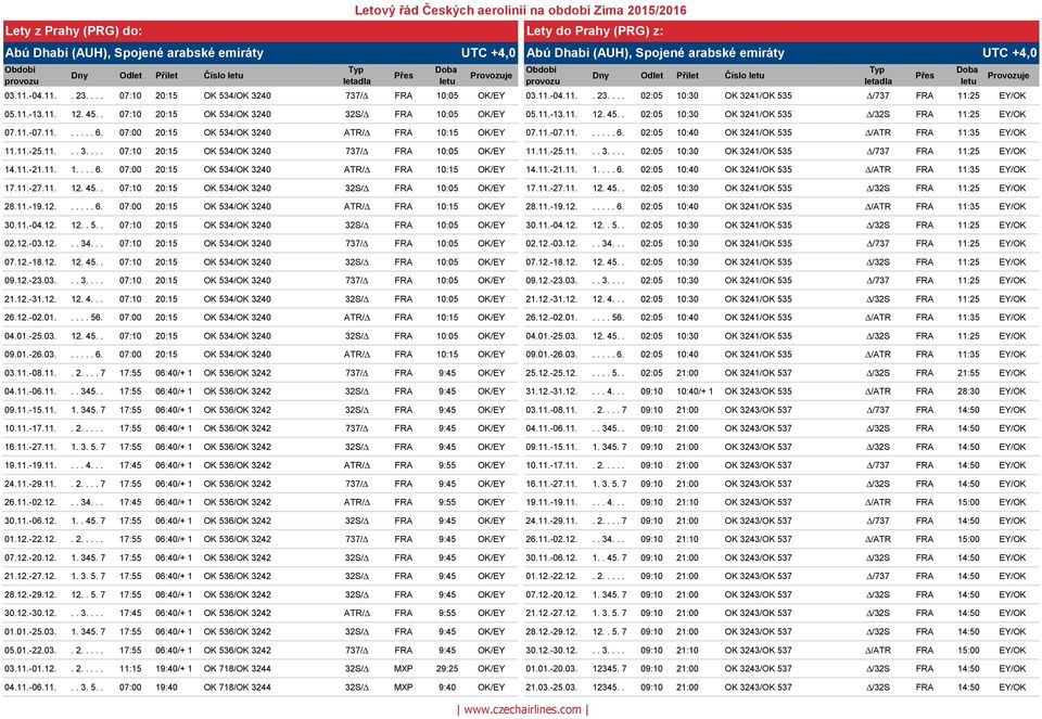 11. 12. 45.. 07:10 20:15 OK 534/OK 3240 32S/ FRA 10:05 OK/EY 05.11.-13.11. 12. 45.. 02:05 10:30 OK 3241/OK 535 /32S FRA 11:25 EY/OK 07.11.-07.11...... 6.