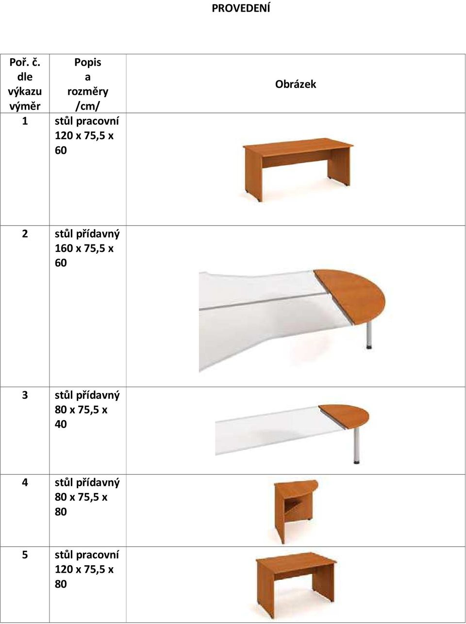 120 x 75,5 x 60 Obrázek 2 stůl přídavný 160 x 75,5 x 60