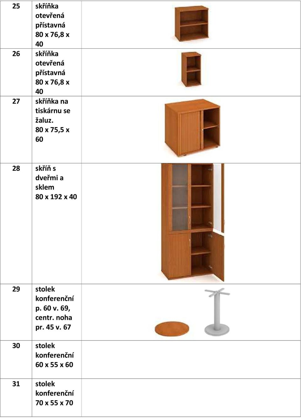 80 x 75,5 x 60 28 skříň s dveřmi a sklem 29 stolek konferenční p. 60 v.