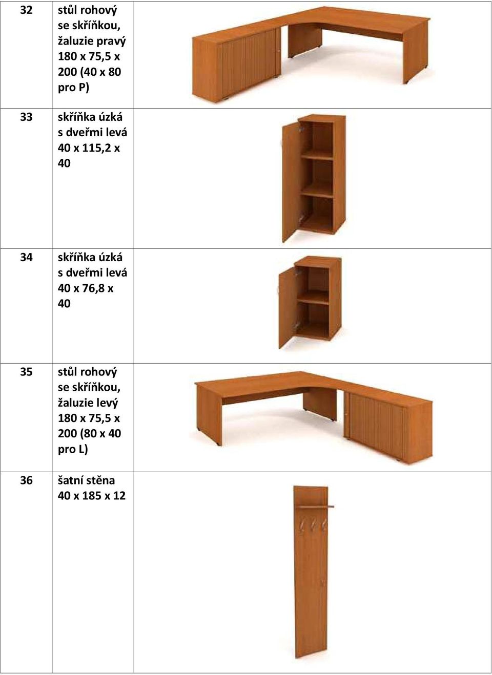 úzká s dveřmi levá 40 x 76,8 x 40 35 stůl rohový se skříňkou,