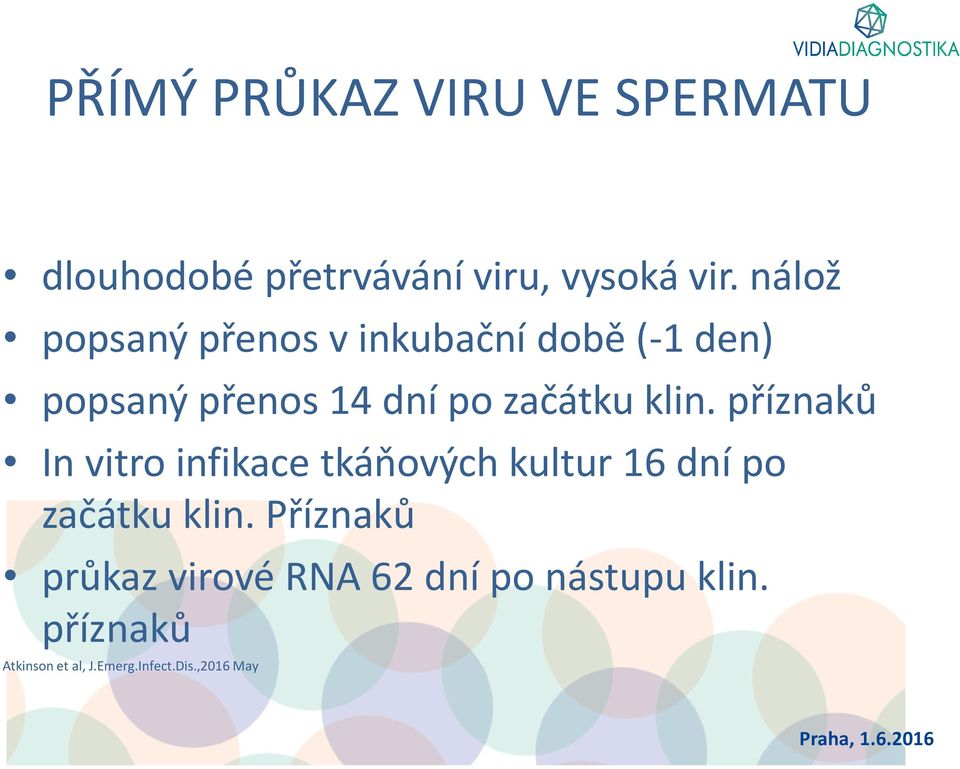 klin. příznaků In vitro infikace tkáňových kultur 16 dní po začátku klin.