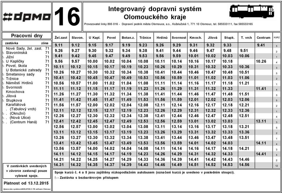 (Tabulový vrch) 7 @. (Okružní) 7 @. (Nová Ulice) 7 @. (Centrum Haná) 7 Platnost od..0 6 Žel.zast Slavon. U Kapl. Povel Botan.z. Tržnice Hrdinů Svornost Kmoch. Jílová Stupk. T. vrch Centrum KURZ 9. 9. 9. 9.7 9.