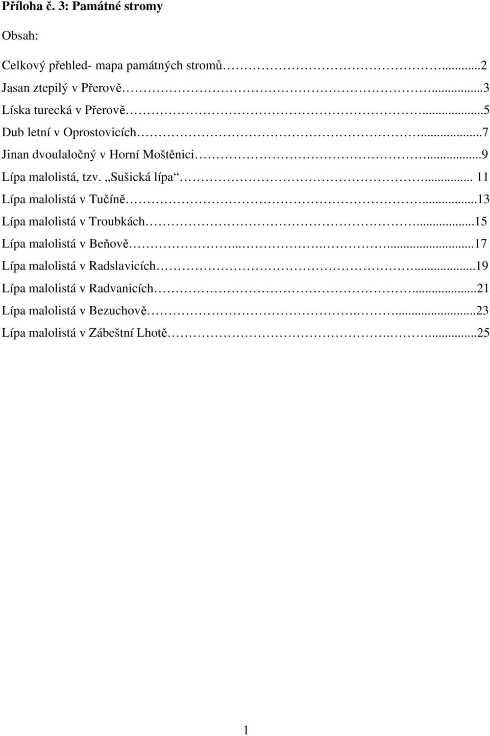 Sušická lípa... 11 Lípa malolistá v Tučíně...13 Lípa malolistá v Troubkách...15 Lípa malolistá v Beňově.