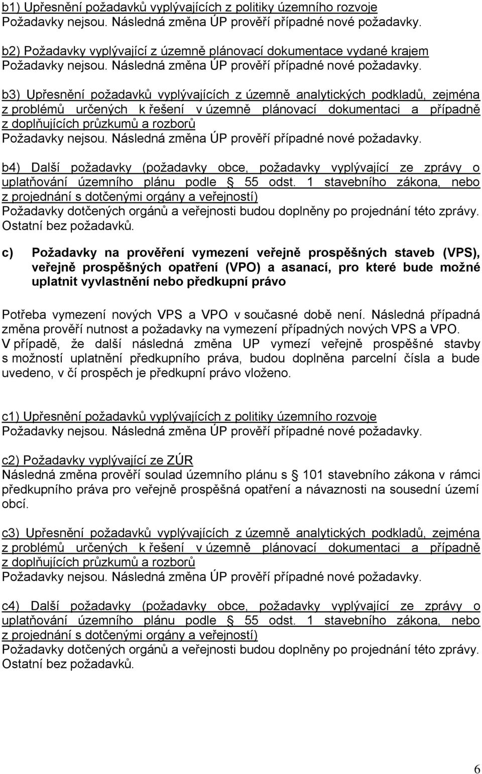 uplatňování územního plánu podle 55 odst. 1 stavebního zákona, nebo z projednání s dotčenými orgány a veřejností) Požadavky dotčených orgánů a veřejnosti budou doplněny po projednání této zprávy.