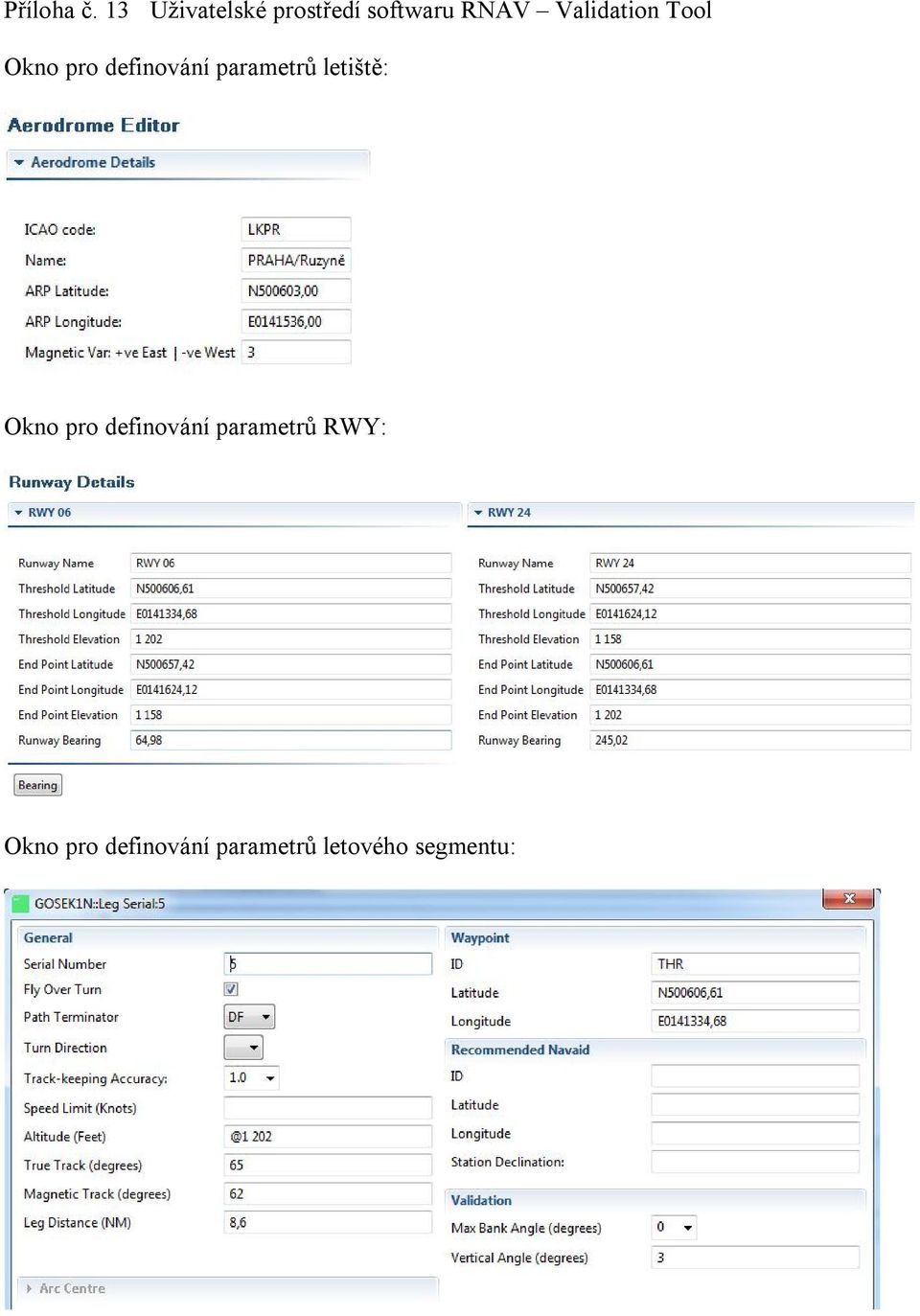 Validation Tool Okno pro definování parametrů